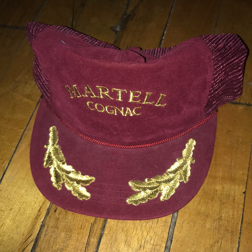 Martell Cognac Burgundy Velvet Logo Cap with Gold Embroidery